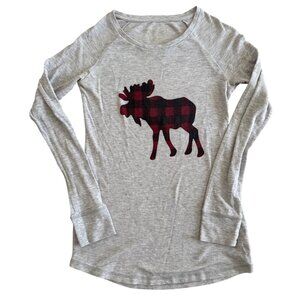 Moose Plaid Graphic Long Sleeve Womens Shirt In Gray